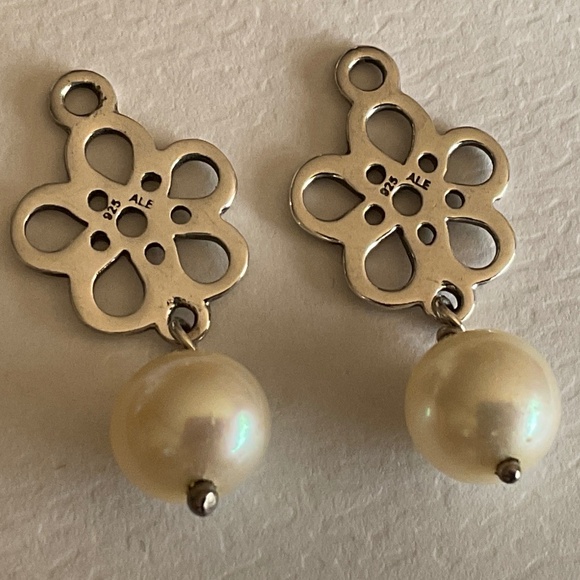 Pandora Silver and Cream Flower Earrings - Picture 2 of 4